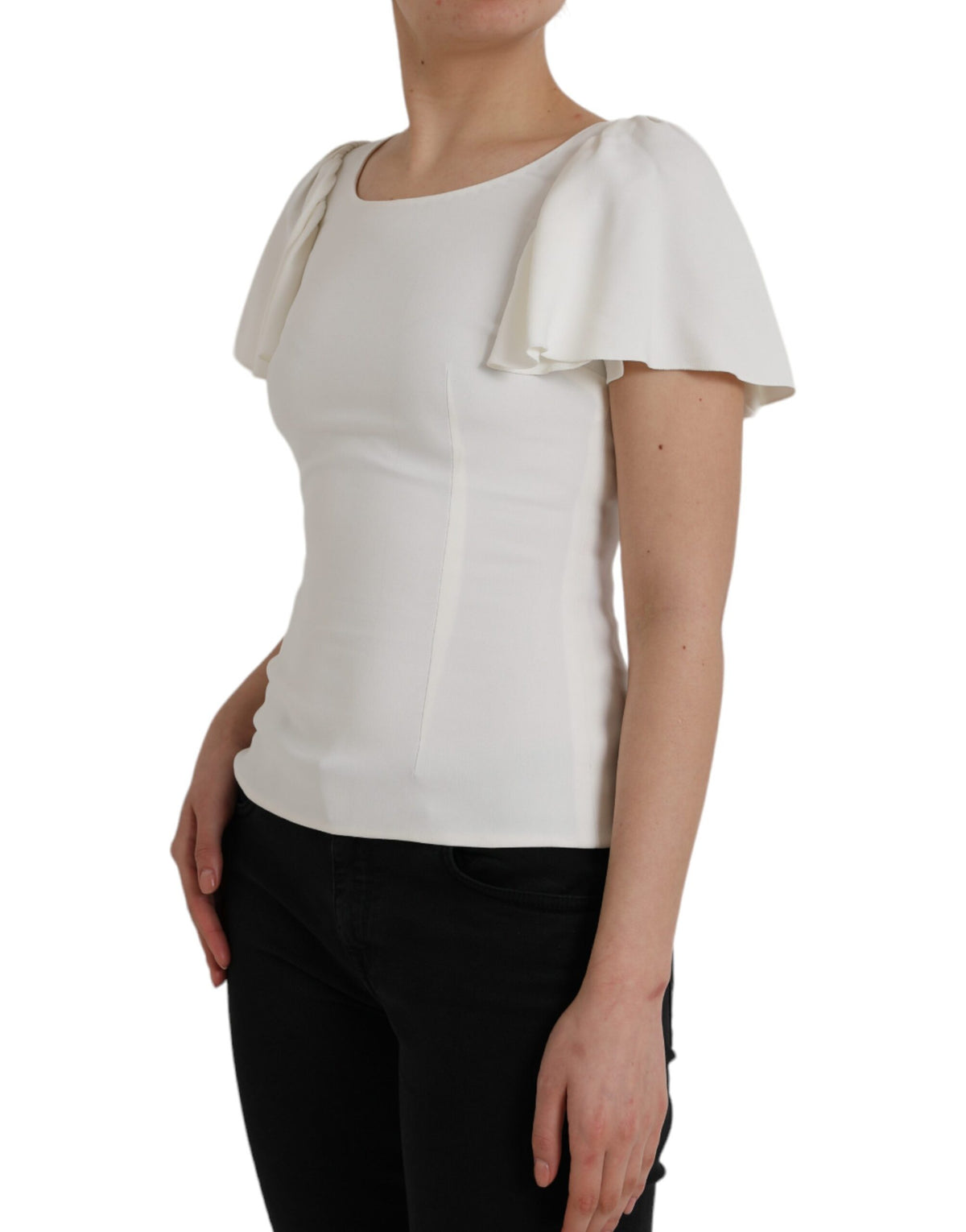 Dolce & Gabbana White Viscose Round Neck Short Sleeves Women's Top (Pre-Owned)