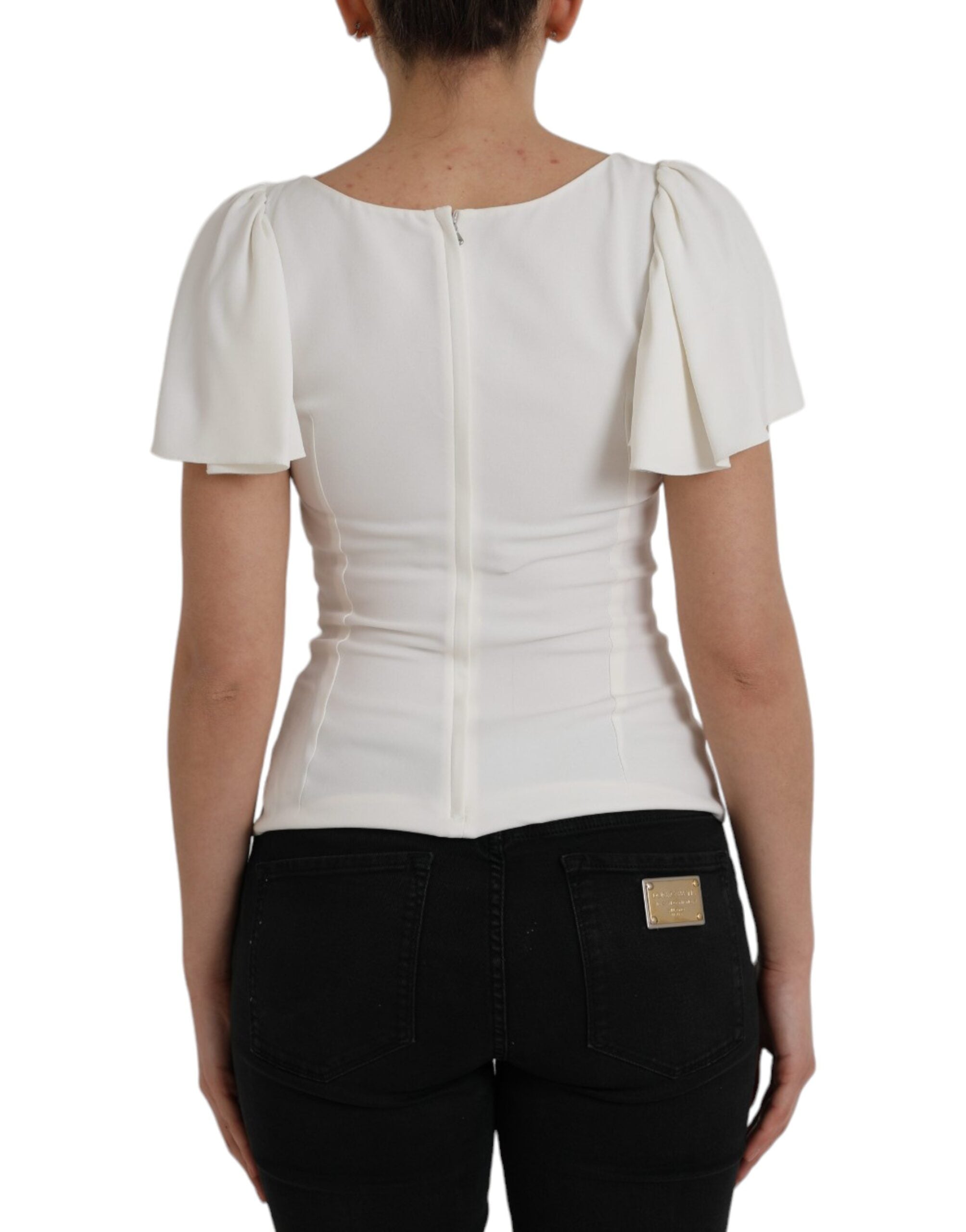 Dolce & Gabbana White Viscose Round Neck Short Sleeves Women's Top (Pre-Owned)