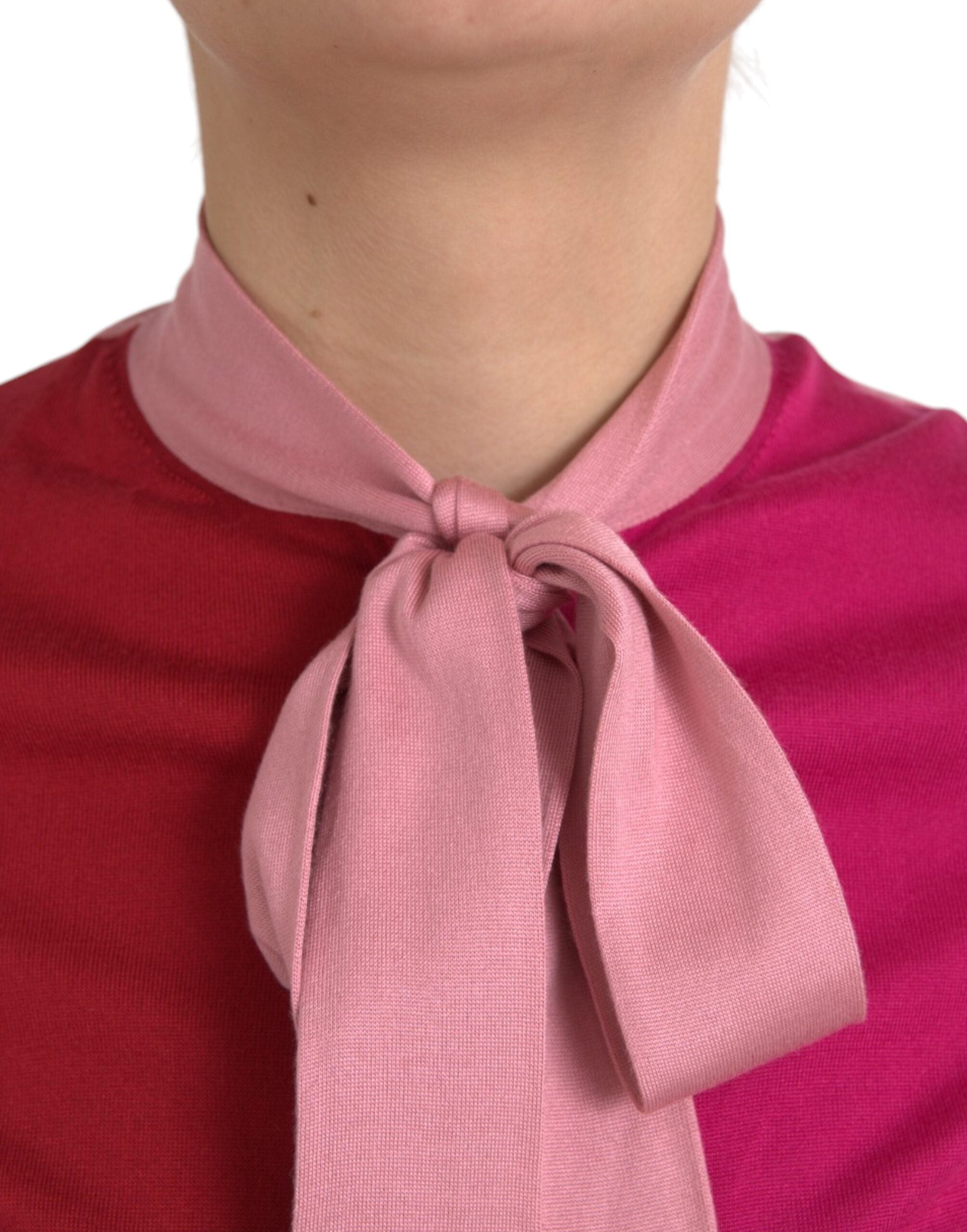 Dolce & Gabbana Pink Short Sleeves Pullover Ascot Collar Women's Top