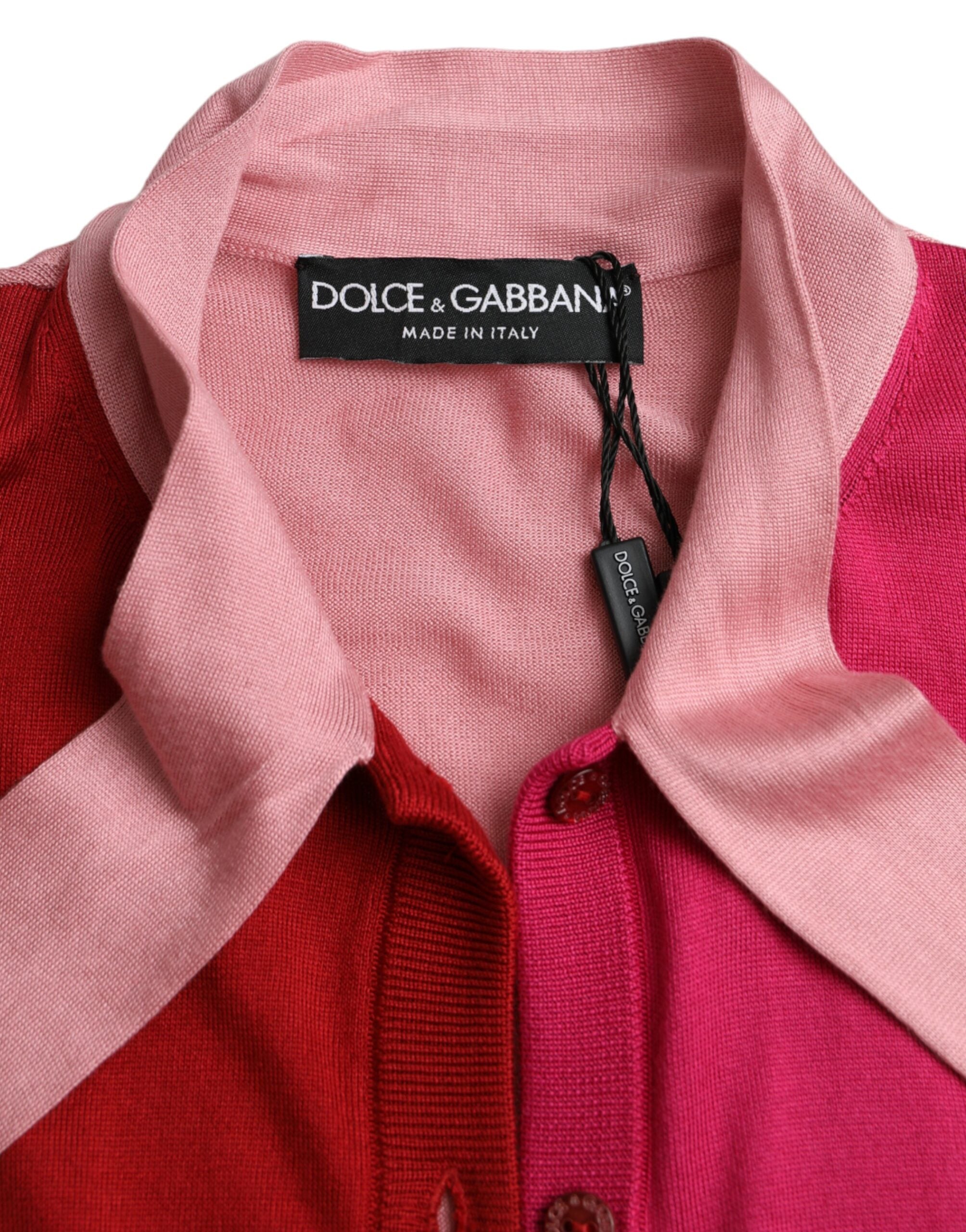 Dolce & Gabbana Pink Short Sleeves Pullover Ascot Collar Women's Top