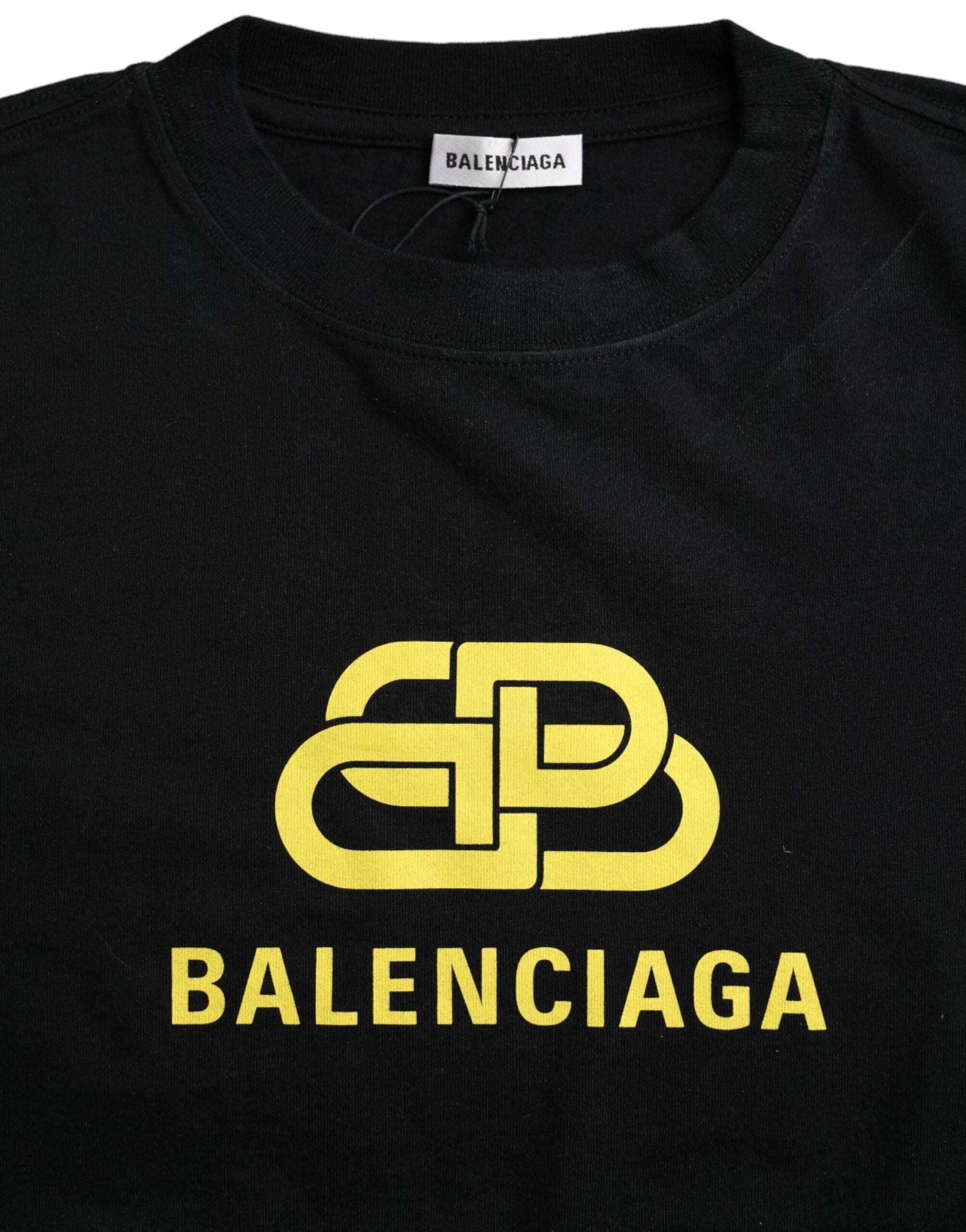 Balenciaga Black Cotton Logo Print Crew Neck Short Sleeves Women's T-shirt