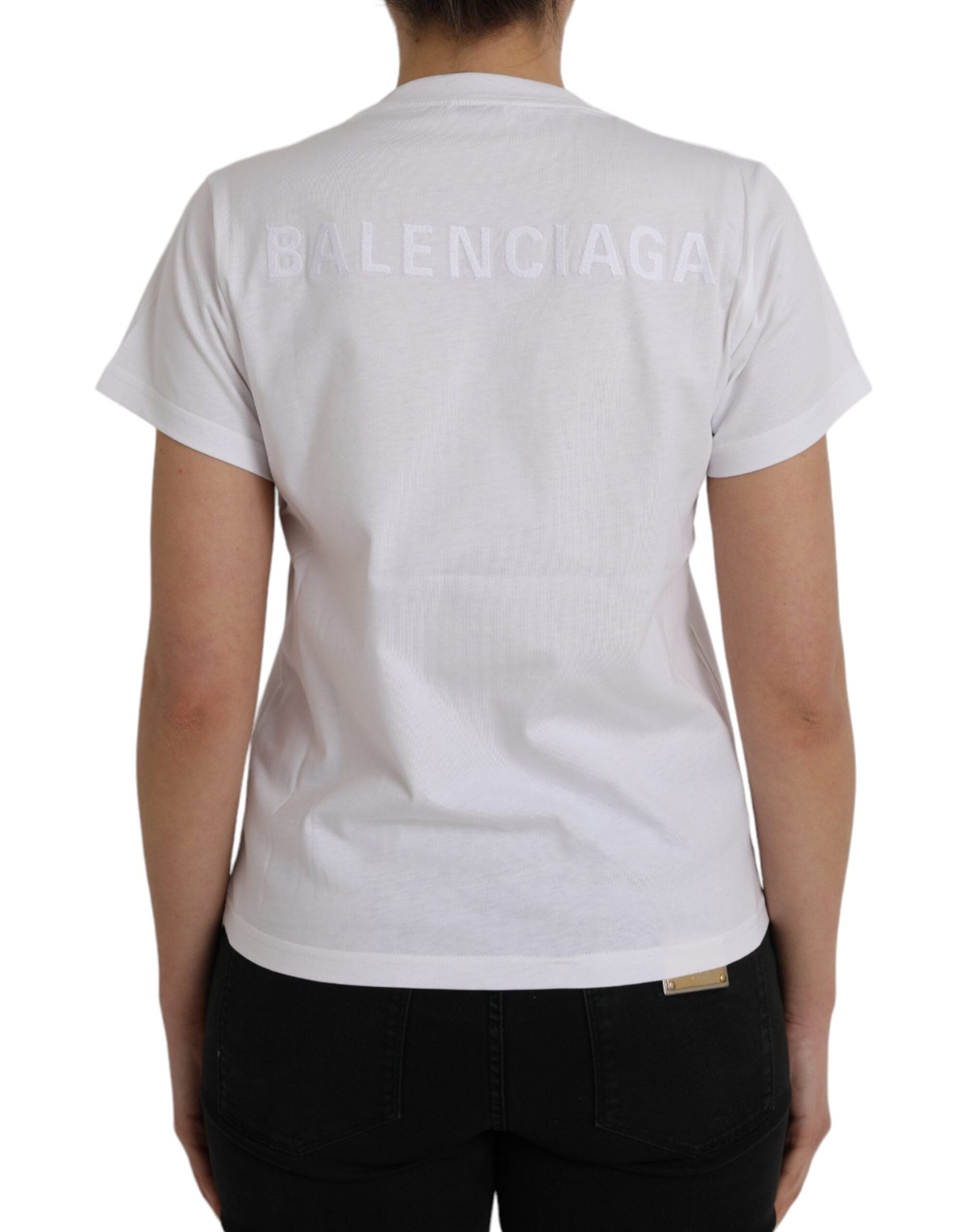Balenciaga White Cotton Crew Neck Short Sleeves Women's T-shirt