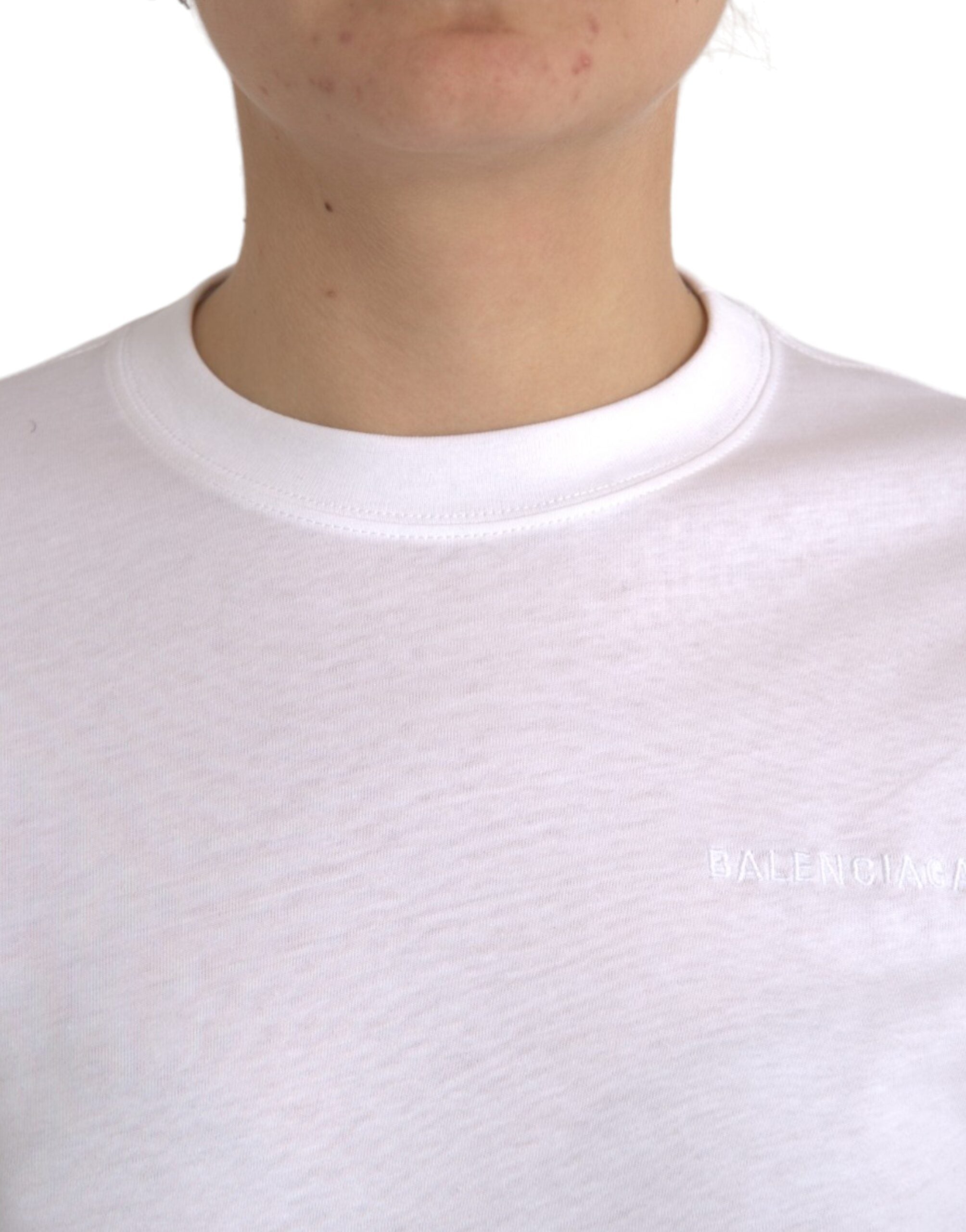 Balenciaga White Cotton Crew Neck Short Sleeves Women's T-shirt