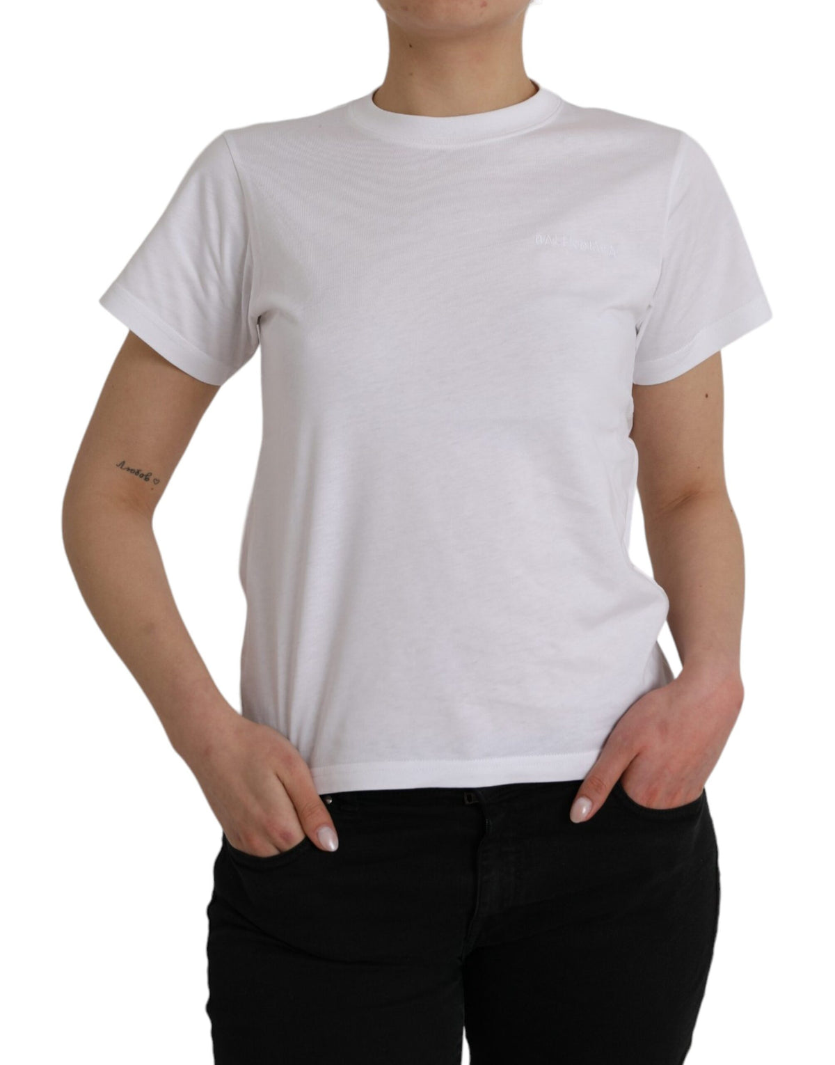 Balenciaga White Cotton Crew Neck Short Sleeves Tee Women's T-shirt (Pre-Owned)
