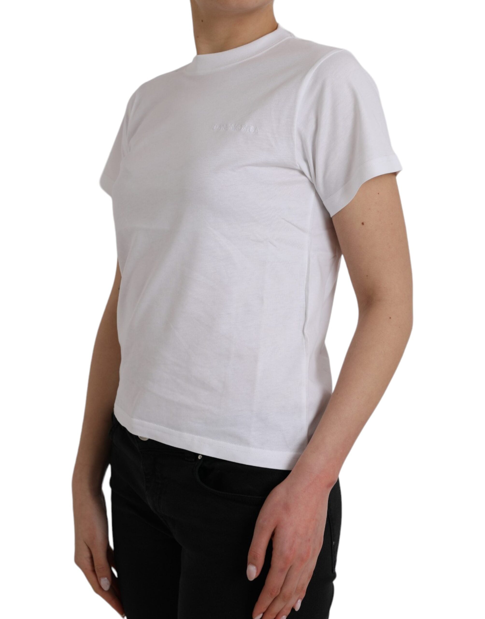 Balenciaga White Cotton Crew Neck Short Sleeves Tee Women's T-shirt (Pre-Owned)