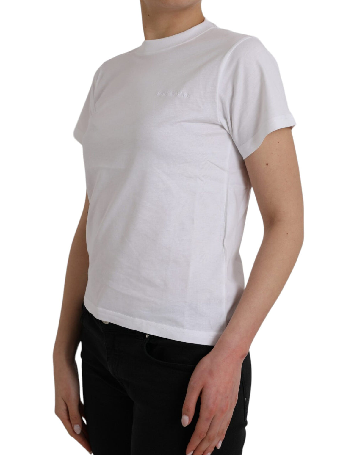 Balenciaga White Cotton Crew Neck Short Sleeves Tee Women's T-shirt (Pre-Owned)