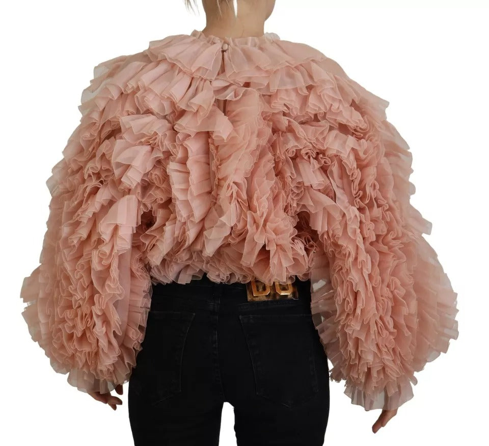 Dolce & Gabbana Pink Ruffles Long Sleeves Pullover Women's Sweater (Pre-Owned)
