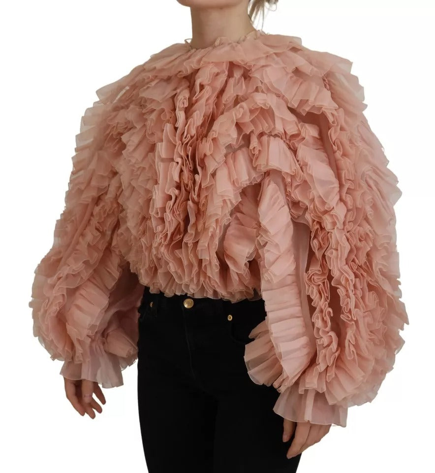 Dolce & Gabbana Pink Ruffles Long Sleeves Pullover Women's Sweater (Pre-Owned)