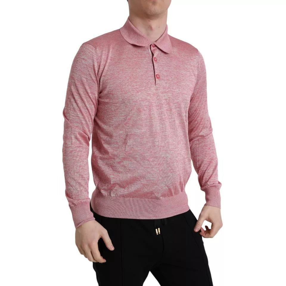 Dolce & Gabbana Pink Polyester Collared Men Pullover Men's Sweater (Pre-Owned)
