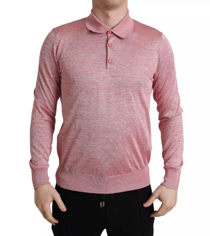 Dolce & Gabbana Pink Polyester Collared Men Pullover Men's Sweater (Pre-Owned)