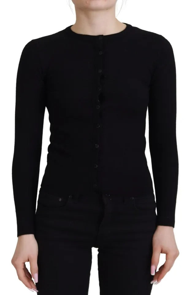 Dolce & Gabbana Black Button Down Slim Cardigan Wool Women's Sweater (Pre-Owned)