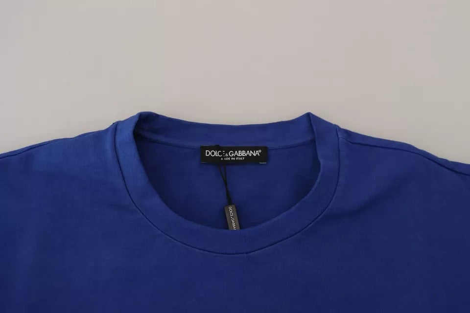 Dolce & Gabbana Blue Logo Print Crewneck Cotton Men's T-shirt (Pre-Owned)
