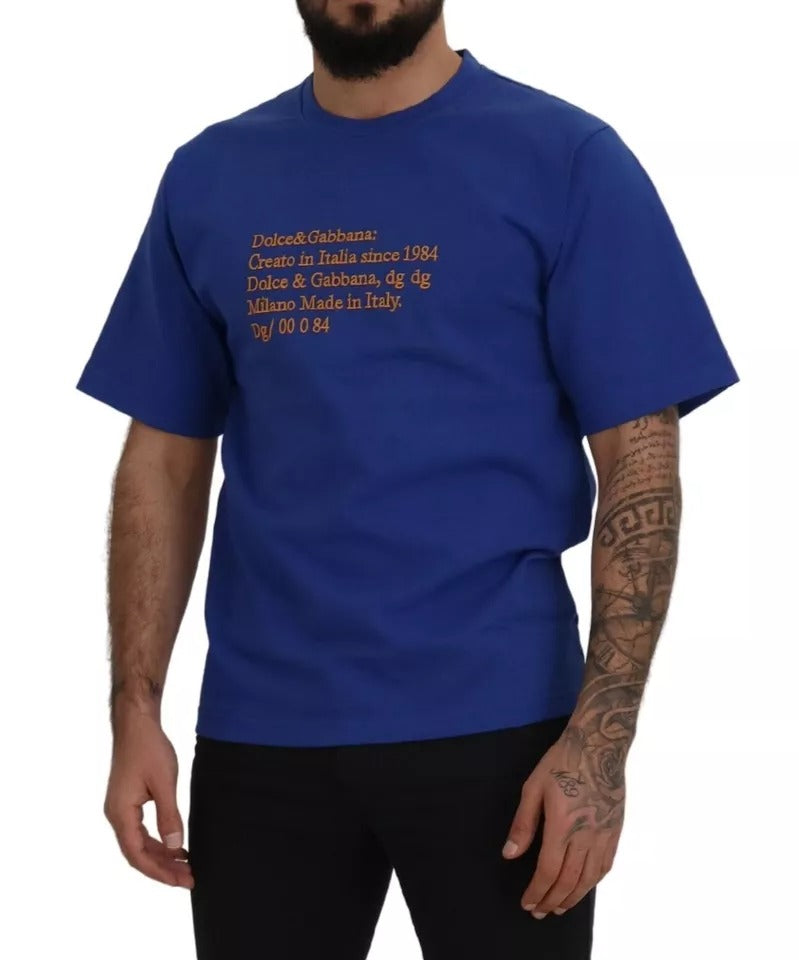 Dolce & Gabbana Blue Logo Print Crewneck Cotton Men's T-shirt (Pre-Owned)