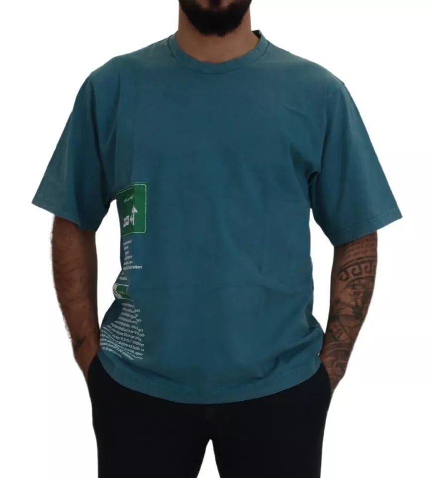 Dolce & Gabbana Blue Logo Print Crewneck Tee Cotton Men's T-shirt (Pre-Owned)