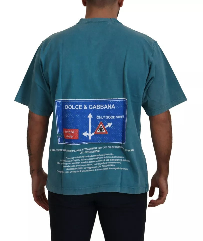 Dolce & Gabbana Blue Logo Print Crewneck Tee Cotton Men's T-shirt (Pre-Owned)