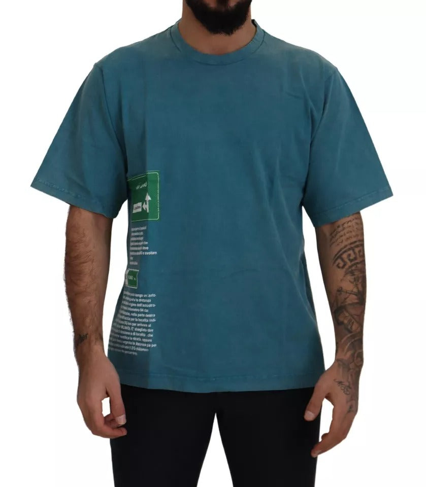 Dolce & Gabbana Blue Logo Print Crewneck Tee Cotton Men's T-shirt (Pre-Owned)