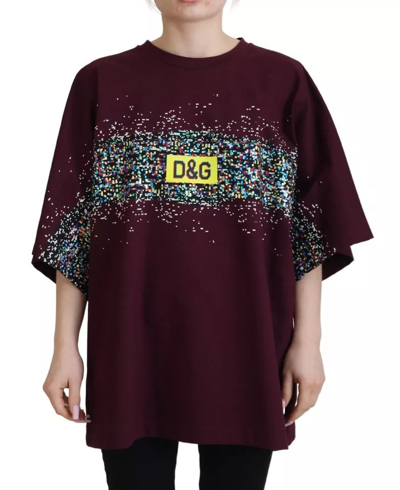 Dolce & Gabbana Bordeaux D&G Print Round Neck Cotton Women's T-shirt (Pre-Owned)
