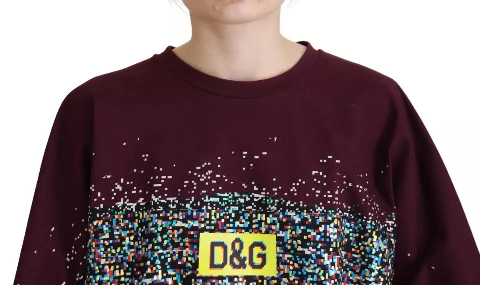 Dolce & Gabbana Bordeaux D&G Print Round Neck Cotton Women's T-shirt (Pre-Owned)