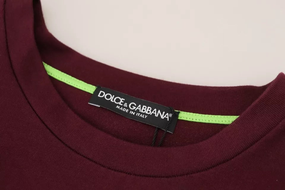 Dolce & Gabbana Bordeaux D&G Print Round Neck Cotton Women's T-shirt (Pre-Owned)