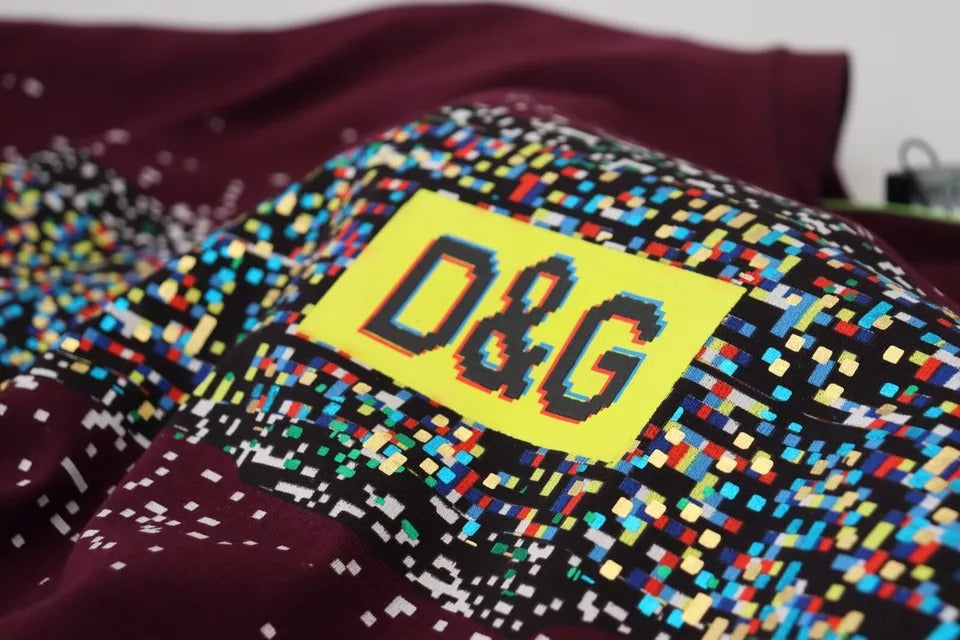 Dolce & Gabbana Bordeaux D&G Print Round Neck Cotton Women's T-shirt (Pre-Owned)