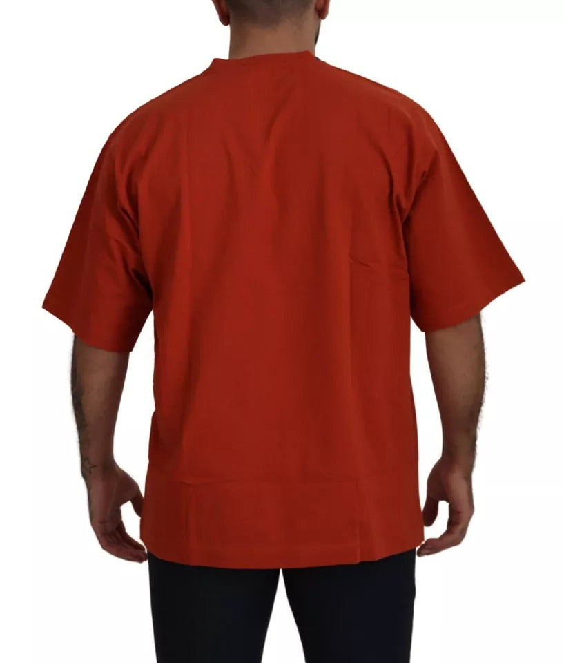 Dolce & Gabbana Red Logo Embroidery Crewneck Cotton Men's T-shirt (Pre-Owned)
