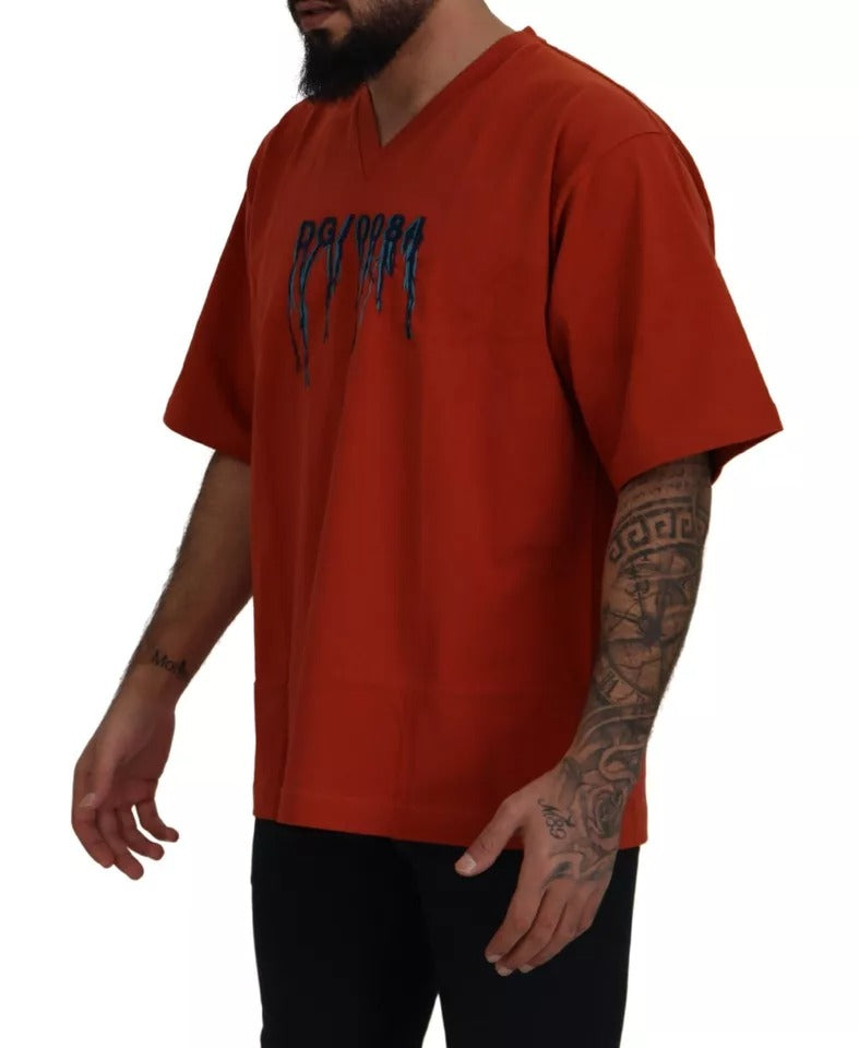 Dolce & Gabbana Red Logo Embroidery Crewneck Cotton Men's T-shirt (Pre-Owned)