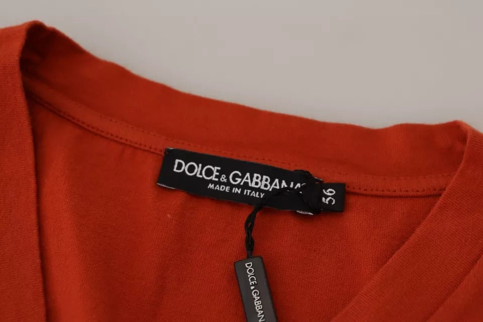 Dolce & Gabbana Red Logo Embroidery Crewneck Cotton Men's T-shirt (Pre-Owned)