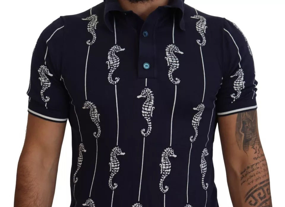 Dolce & Gabbana Dark Blue Sea Horse Collared Polo Men's T-shirt (Pre-Owned)