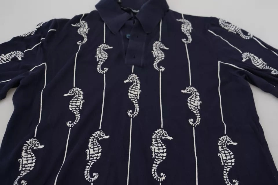 Dolce & Gabbana Dark Blue Sea Horse Collared Polo Men's T-shirt (Pre-Owned)