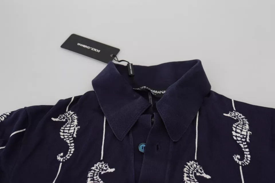 Dolce & Gabbana Dark Blue Sea Horse Collared Polo Men's T-shirt (Pre-Owned)