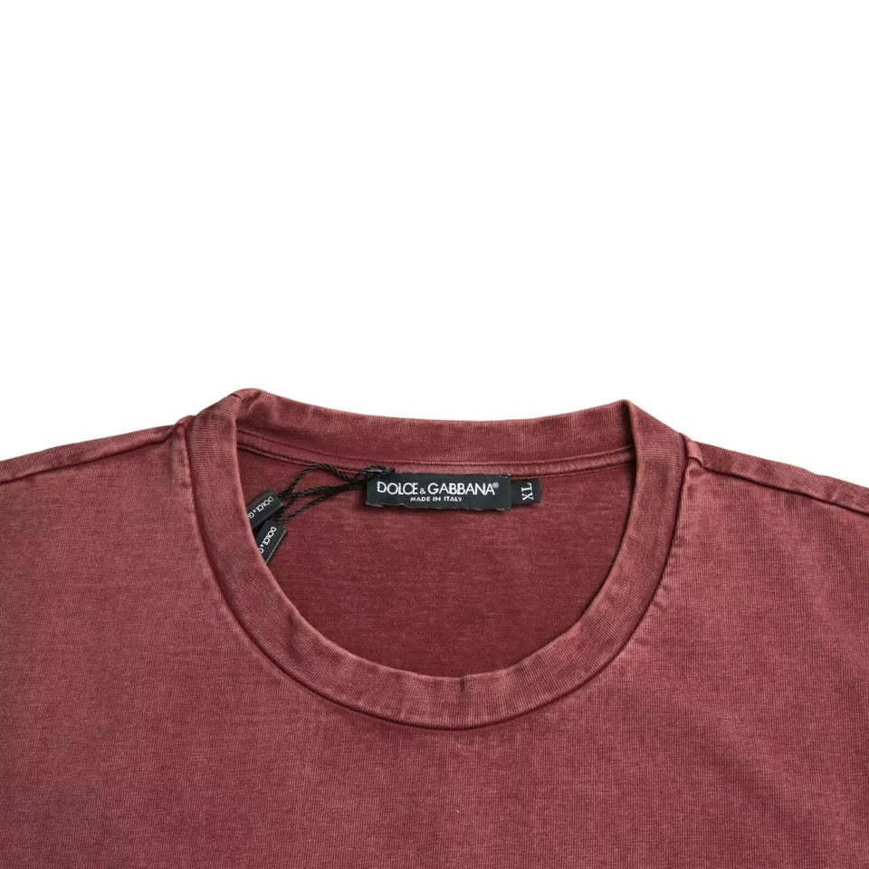 Dolce & Gabbana Maroon Print Round Neck Short Sleeves Men's T-shirt (Pre-Owned)