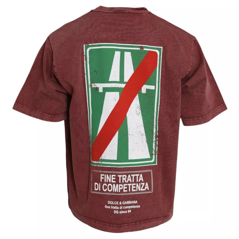 Dolce & Gabbana Maroon Print Round Neck Short Sleeves Men's T-shirt (Pre-Owned)
