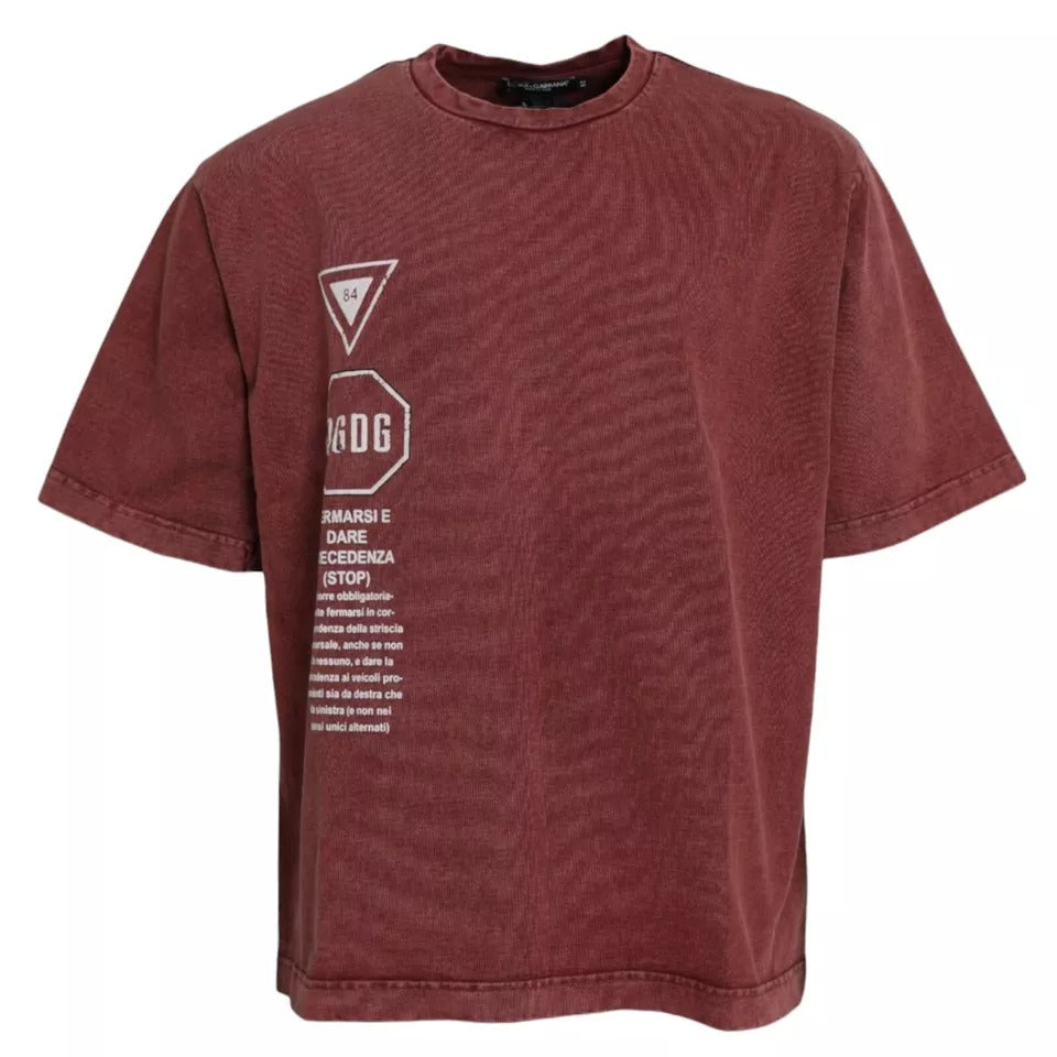 Dolce & Gabbana Maroon Print Round Neck Short Sleeves Men's T-shirt (Pre-Owned)