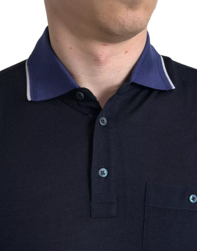 Dolce & Gabbana Polo Navy Blue Collared Silk Men Men's T-shirt (Pre-Owned)