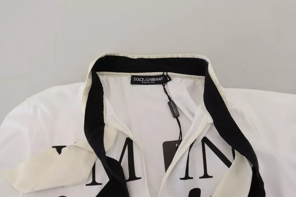 Dolce & Gabbana White Cotton Printed Ascot Collared Women's T-shirt (Pre-Owned)