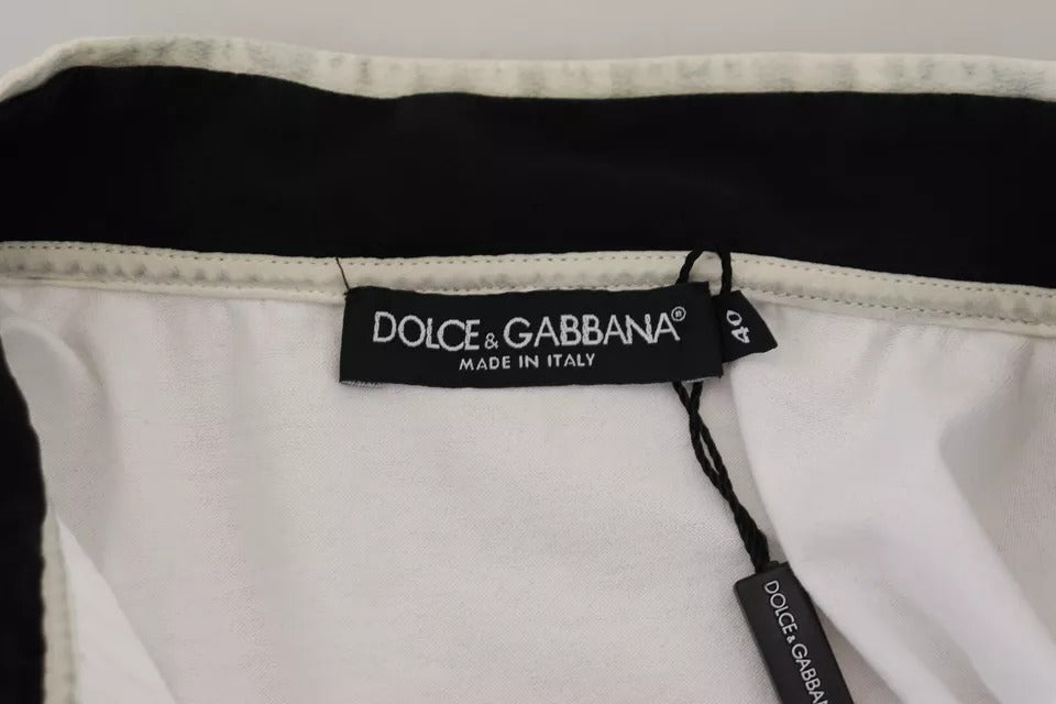 Dolce & Gabbana White Cotton Printed Ascot Collared Women's T-shirt (Pre-Owned)