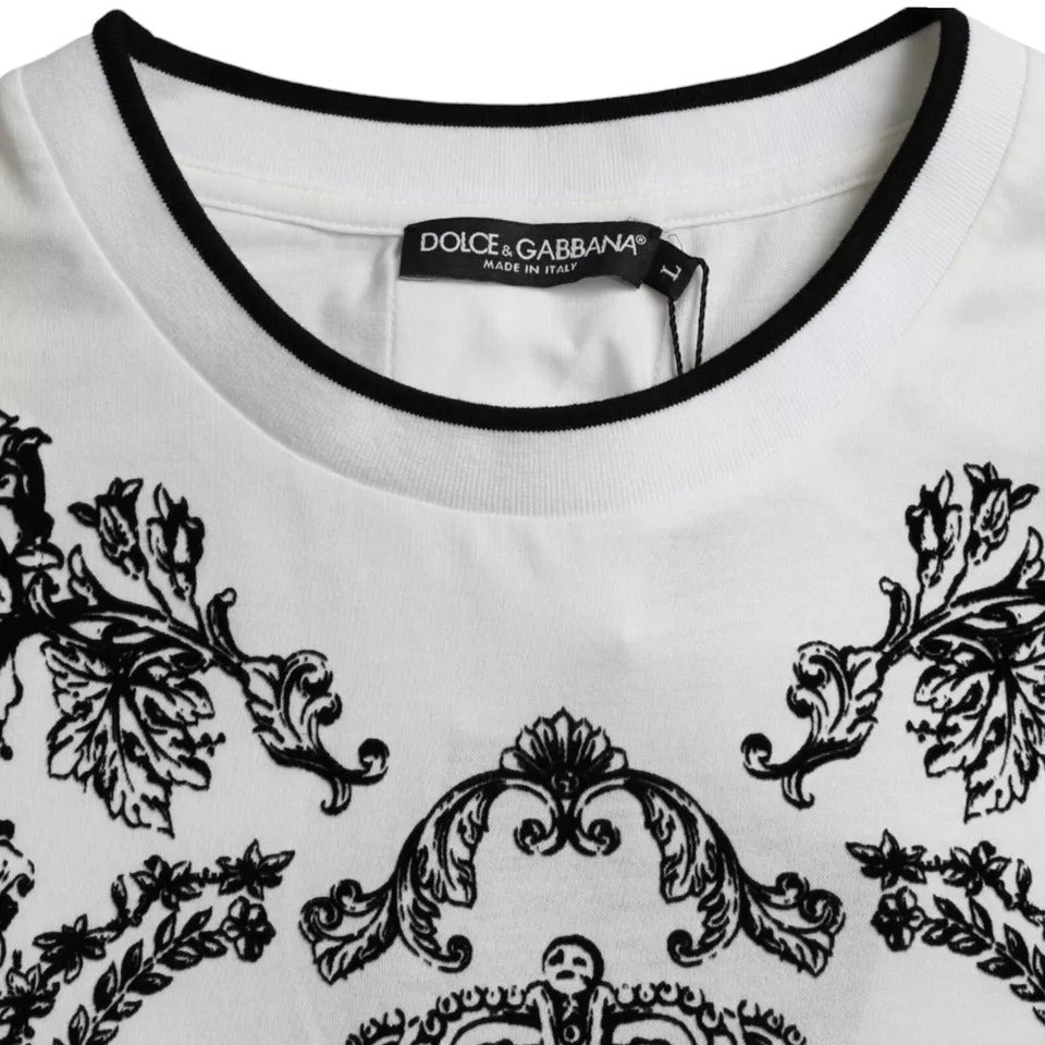 Dolce & Gabbana White Lion Crown Logo Cotton Crewneck Men's T-shirt (Pre-Owned)
