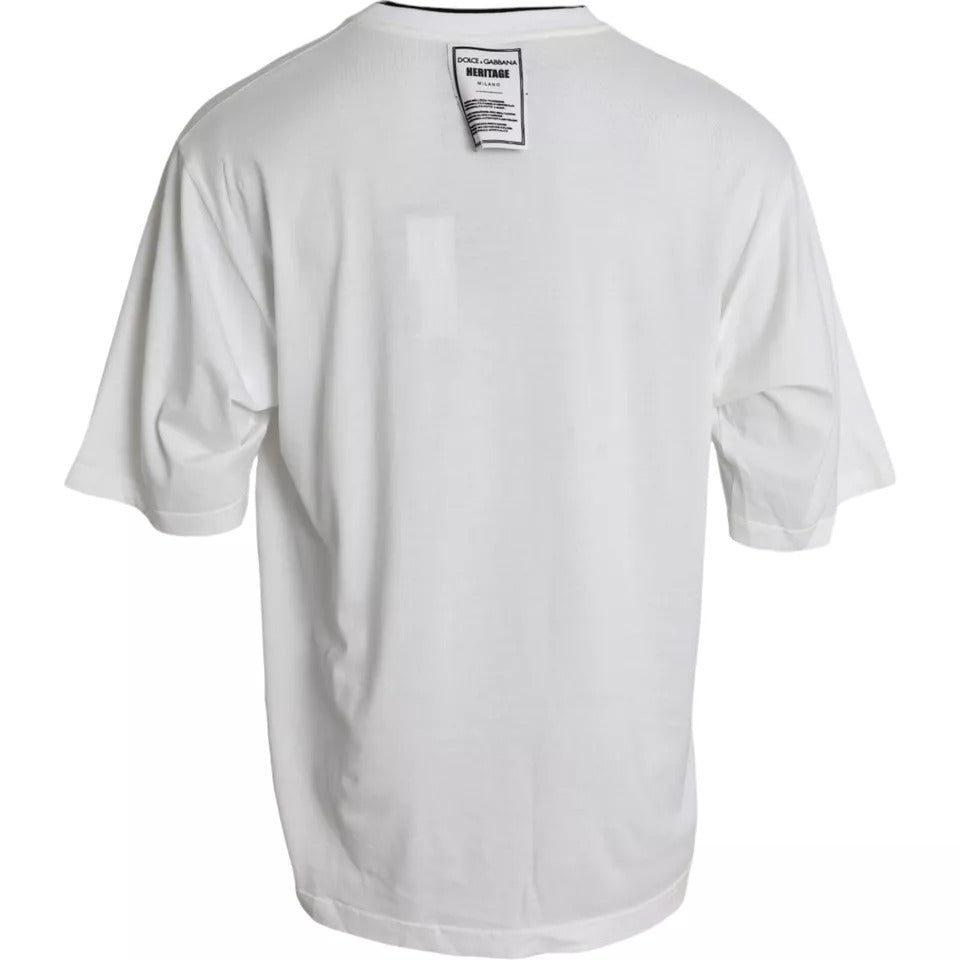Dolce & Gabbana White Lion Crown Logo Cotton Crewneck Men's T-shirt (Pre-Owned)