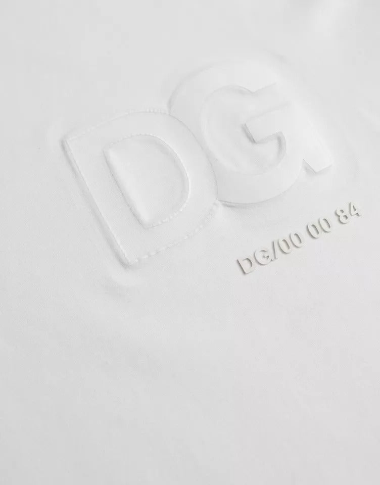 Dolce & Gabbana White Logo Embossed Cotton Crewneck Men's T-shirt (Pre-Owned)