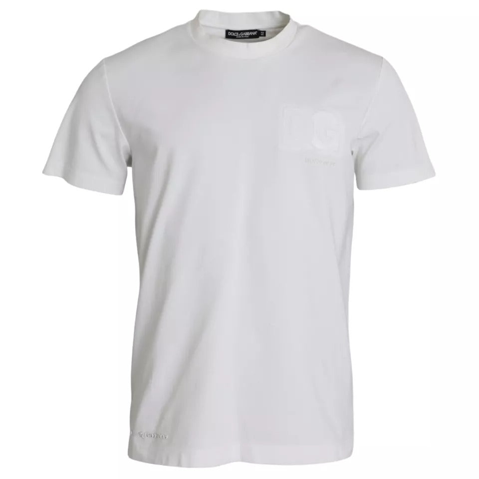 Dolce & Gabbana White Logo Embossed Cotton Crewneck Men's T-shirt (Pre-Owned)