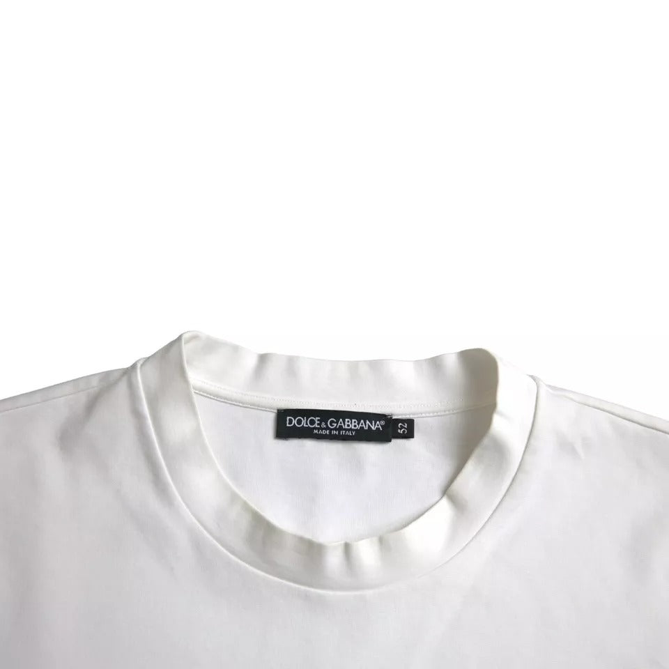 Dolce & Gabbana White Logo Embossed Cotton Crewneck Men's T-shirt (Pre-Owned)