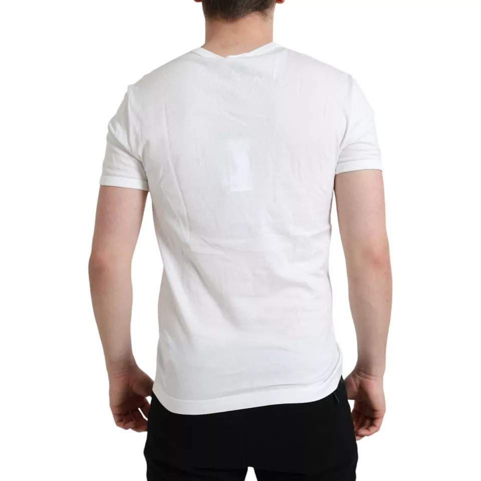 Dolce & Gabbana White Logo Embossed Crew Neck Short Sleeves Men's T-shirt (Pre-Owned)