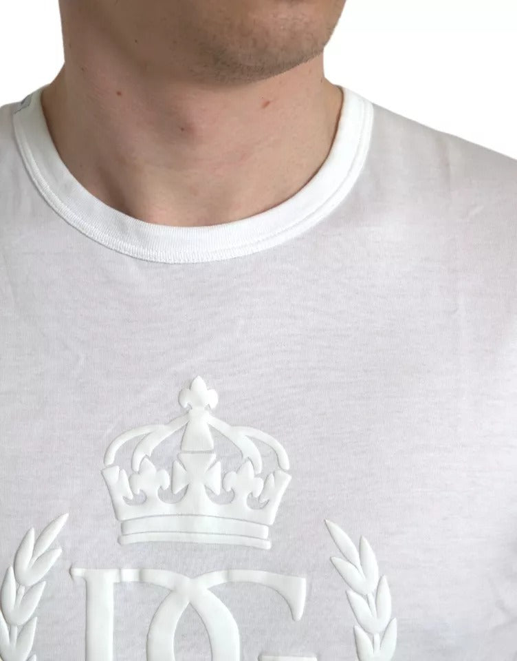 Dolce & Gabbana White Logo Embossed Crew Neck Short Sleeves Men's T-shirt (Pre-Owned)