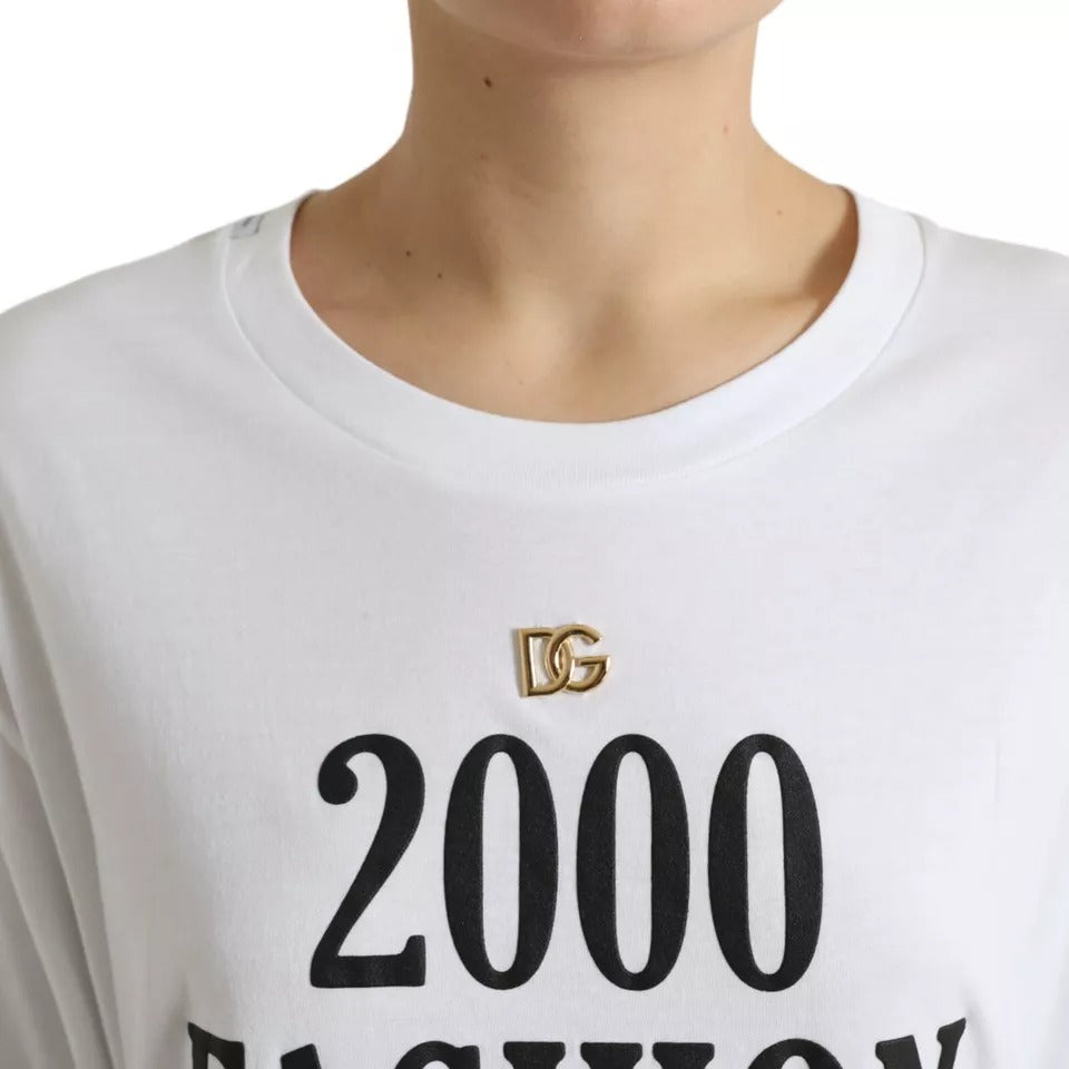 Dolce & Gabbana White Slogan Print Lacing Detailed Women's T-shirt (Pre-Owned)