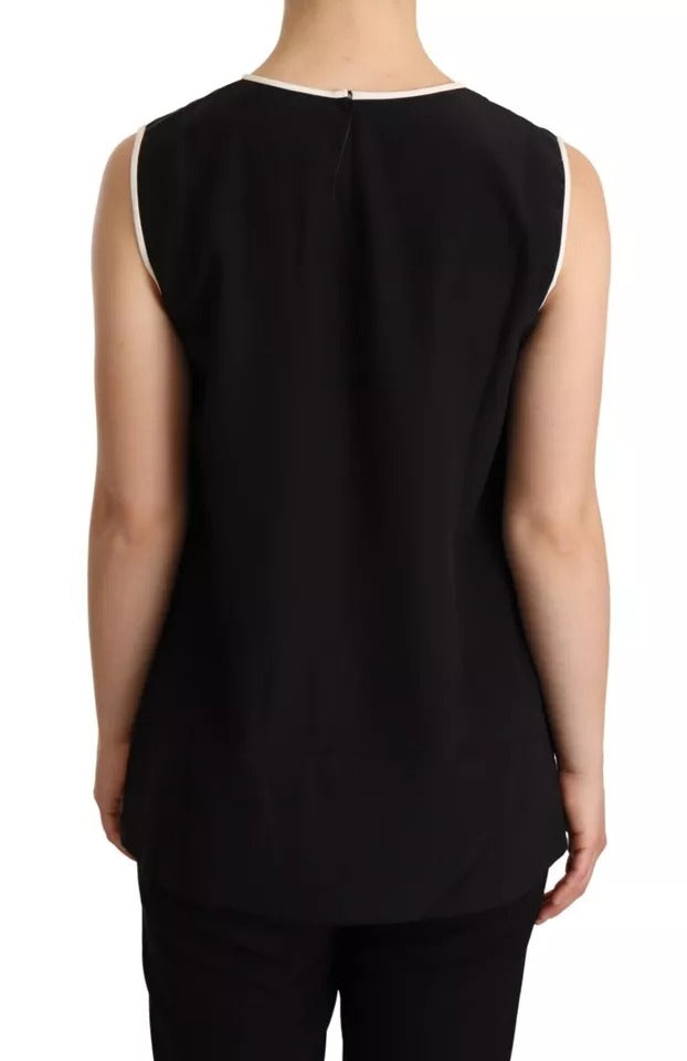 Dolce & Gabbana Black Silk Eleganza Print Sleeveless Tank Women's Top (Pre-Owned)
