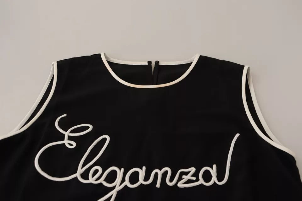 Dolce & Gabbana Black Silk Eleganza Print Sleeveless Tank Women's Top (Pre-Owned)