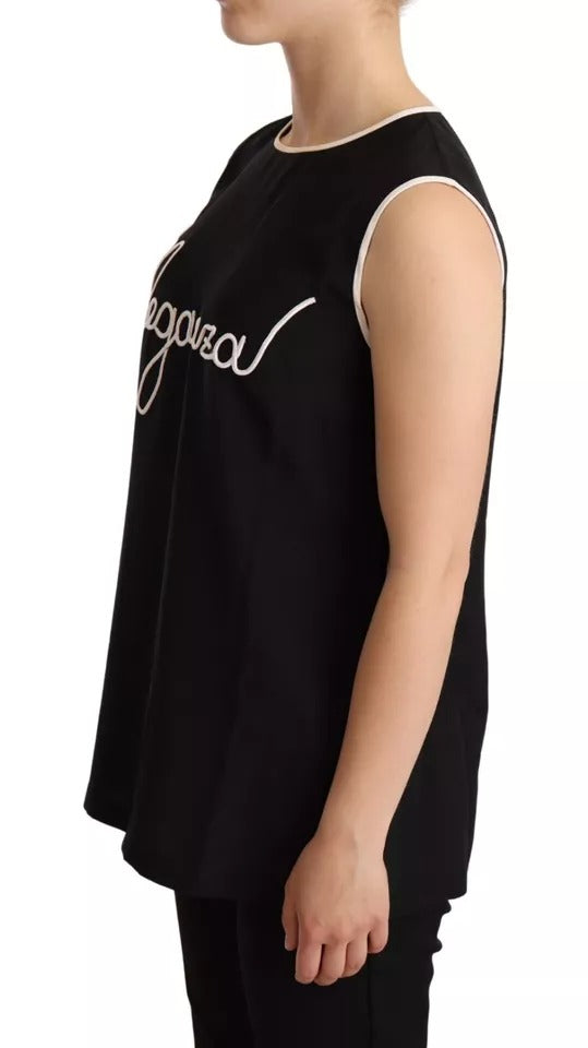 Dolce & Gabbana Black Silk Eleganza Print Sleeveless Tank Women's Top (Pre-Owned)
