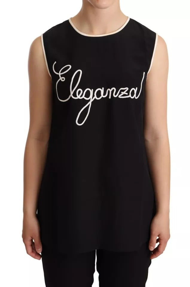 Dolce & Gabbana Black Silk Eleganza Print Sleeveless Tank Women's Top (Pre-Owned)