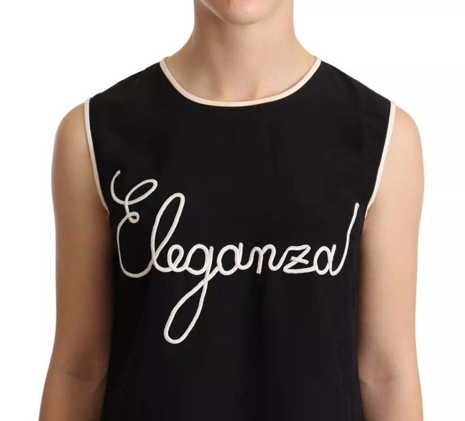 Dolce & Gabbana Black Silk Eleganza Print Sleeveless Tank Women's Top (Pre-Owned)