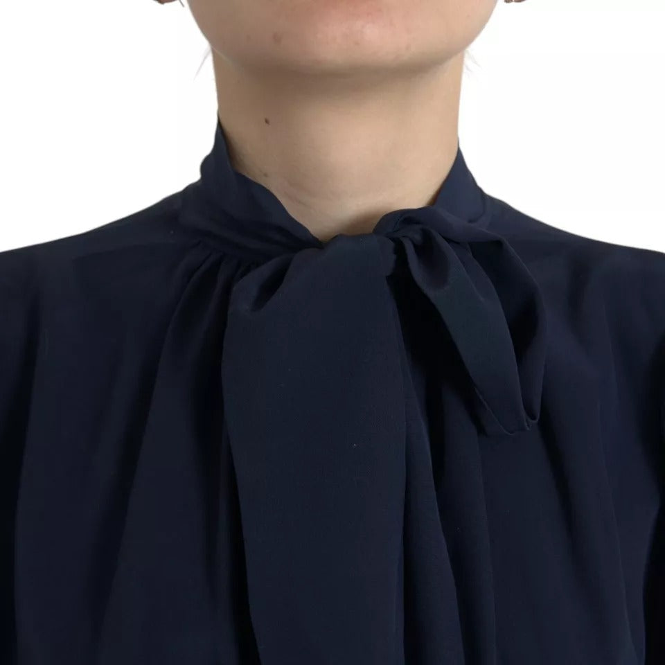 Dolce & Gabbana Blue Long Sleeves Ascot Collar Blouse Women's Top (Pre-Owned)